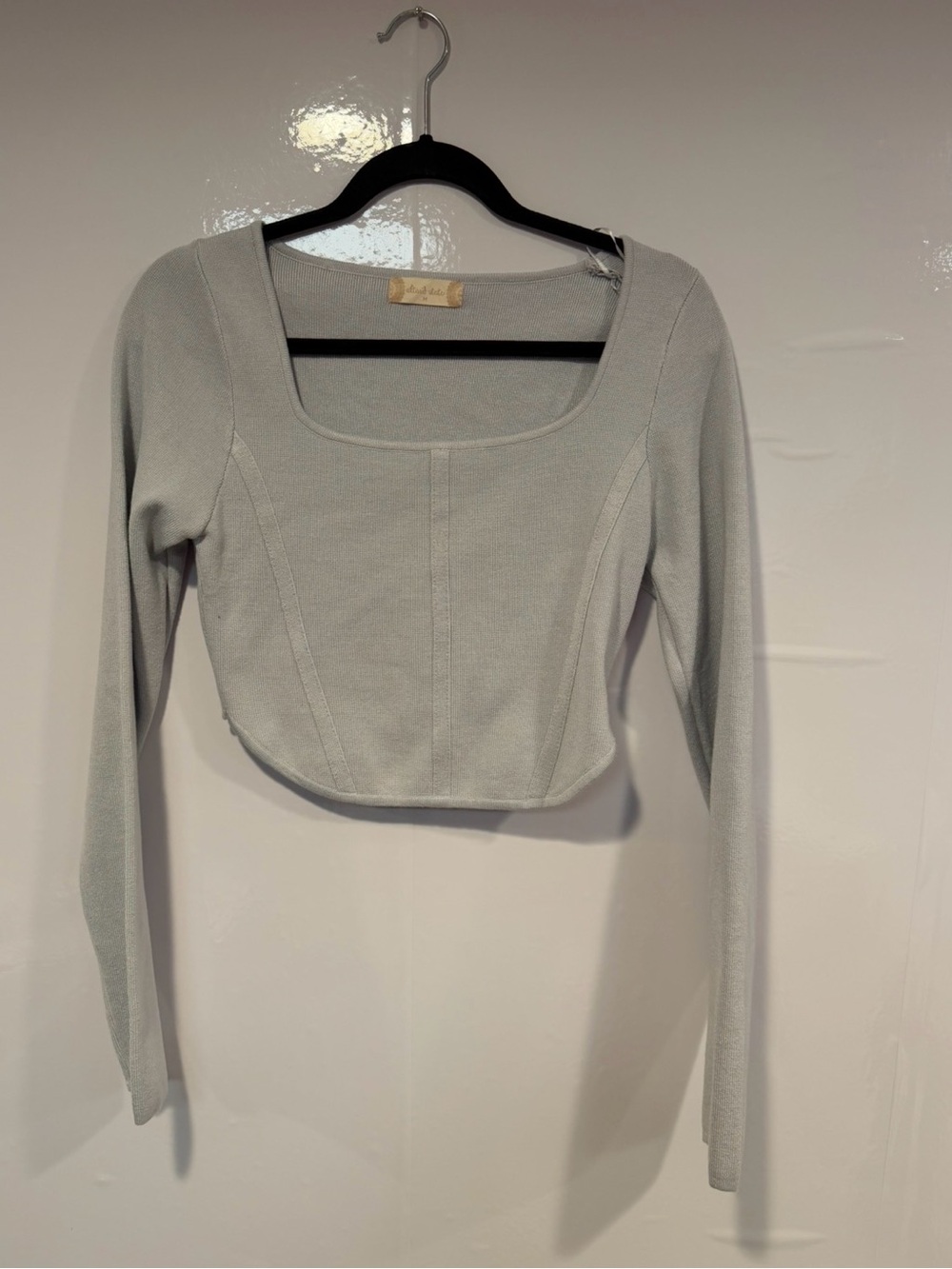 Altar’d State Corset style Light Gray Long Sleeve Square Neck Crop Top